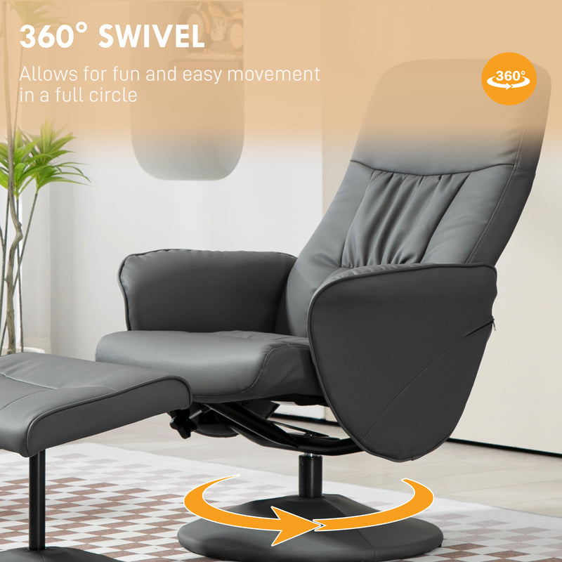 HOMCOM PU Leather Armchair And Footrest Swivel Recliner W/ Ottoman Light Grey/Cream/Dark Grey