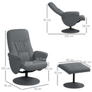 HOMCOM PU Leather Armchair And Footrest Swivel Recliner W/ Ottoman Light Grey/Cream/Dark Grey