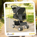 PawHut Pet Stroller Carrier Foldable Deluxe Walk Travel Dog, Dark Grey