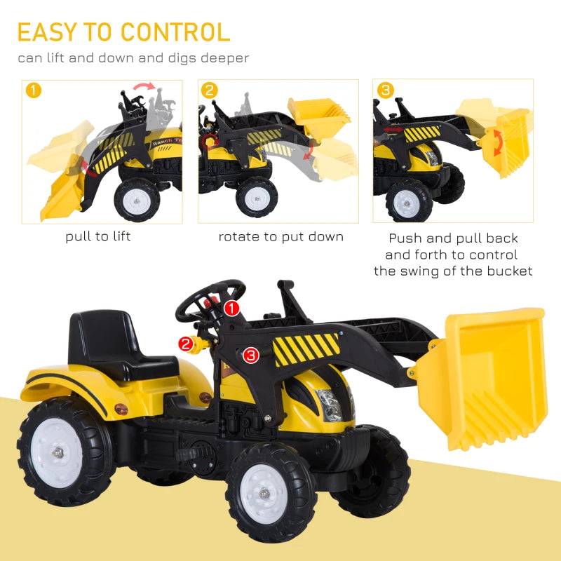 HOMCOM Ride On Excavator with Front Loader Digger - Yellow