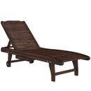 Outsunny Wooden Sun Lounger Outdoor Patio Sun Bed W/ Pull-out Table