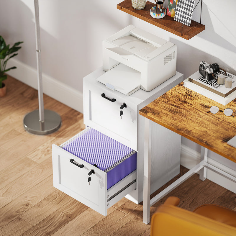 HOMCOM File Cabinet, Lockable Filing Cabinet For A4 Letter, White