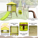 4-in-1 Swing Set with Height Adjustable Baby Seat, Metal Stand and Ground Stakes-Green