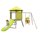 4-in-1 Swing Set with Height Adjustable Baby Seat, Metal Stand and Ground Stakes-Green