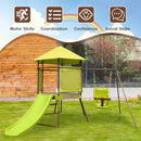 4-in-1 Swing Set with Height Adjustable Baby Seat, Metal Stand and Ground Stakes-Green