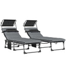Outsunny Folding Sun Loungers Set Of 2, Sun Bed With Canopy, Light Grey