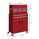 HOMCOM Top Chest And Roller Cabinet Combo Metal Tool Cabinet On Wheels - Black/Blue/Red