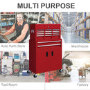 HOMCOM Top Chest And Roller Cabinet Combo Metal Tool Cabinet On Wheels - Black/Blue/Red