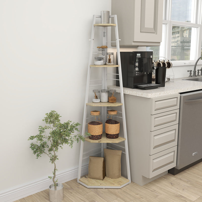 HOMCOM 5-Tier Corner Shelf, Shelving Unit With Adjustable Feet