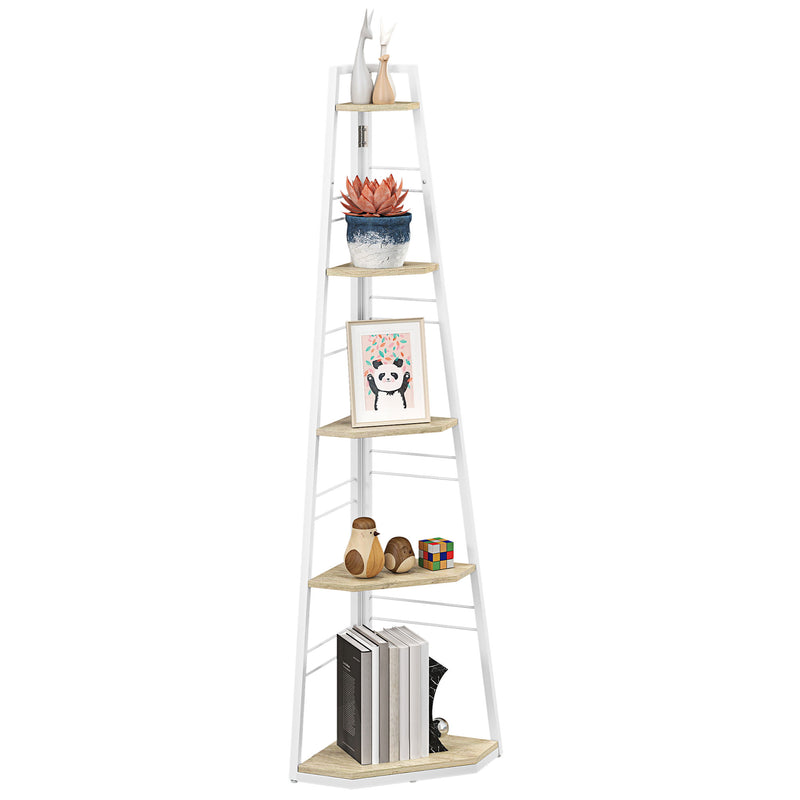 HOMCOM 5-Tier Corner Shelf, Shelving Unit With Adjustable Feet