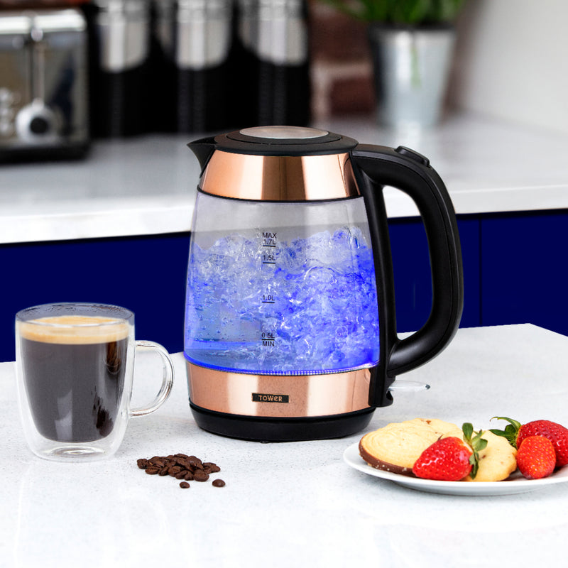 Tower RoseGold Glass Kettle 3KW 1.7L  - Rose Gold