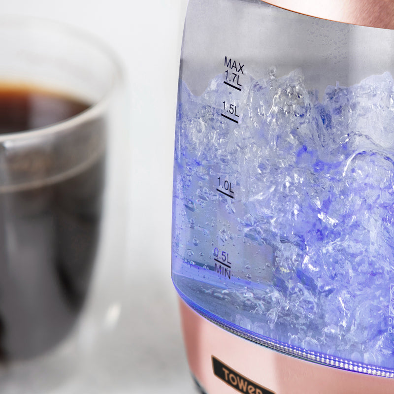 Tower RoseGold Glass Kettle 3KW 1.7L  - Rose Gold