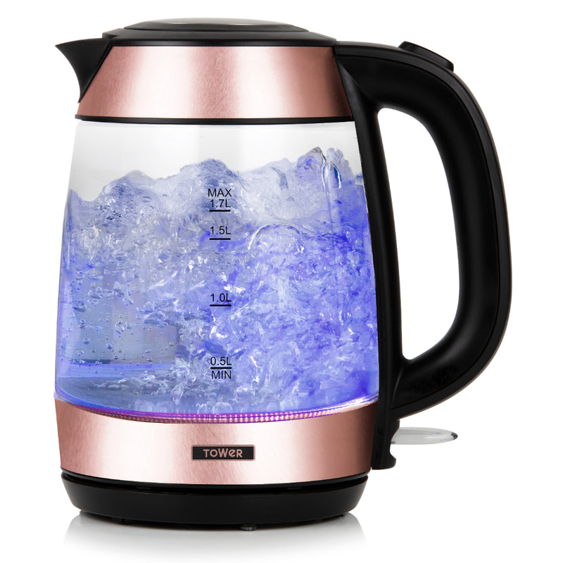 Tower RoseGold Glass Kettle 3KW 1.7L  - Rose Gold