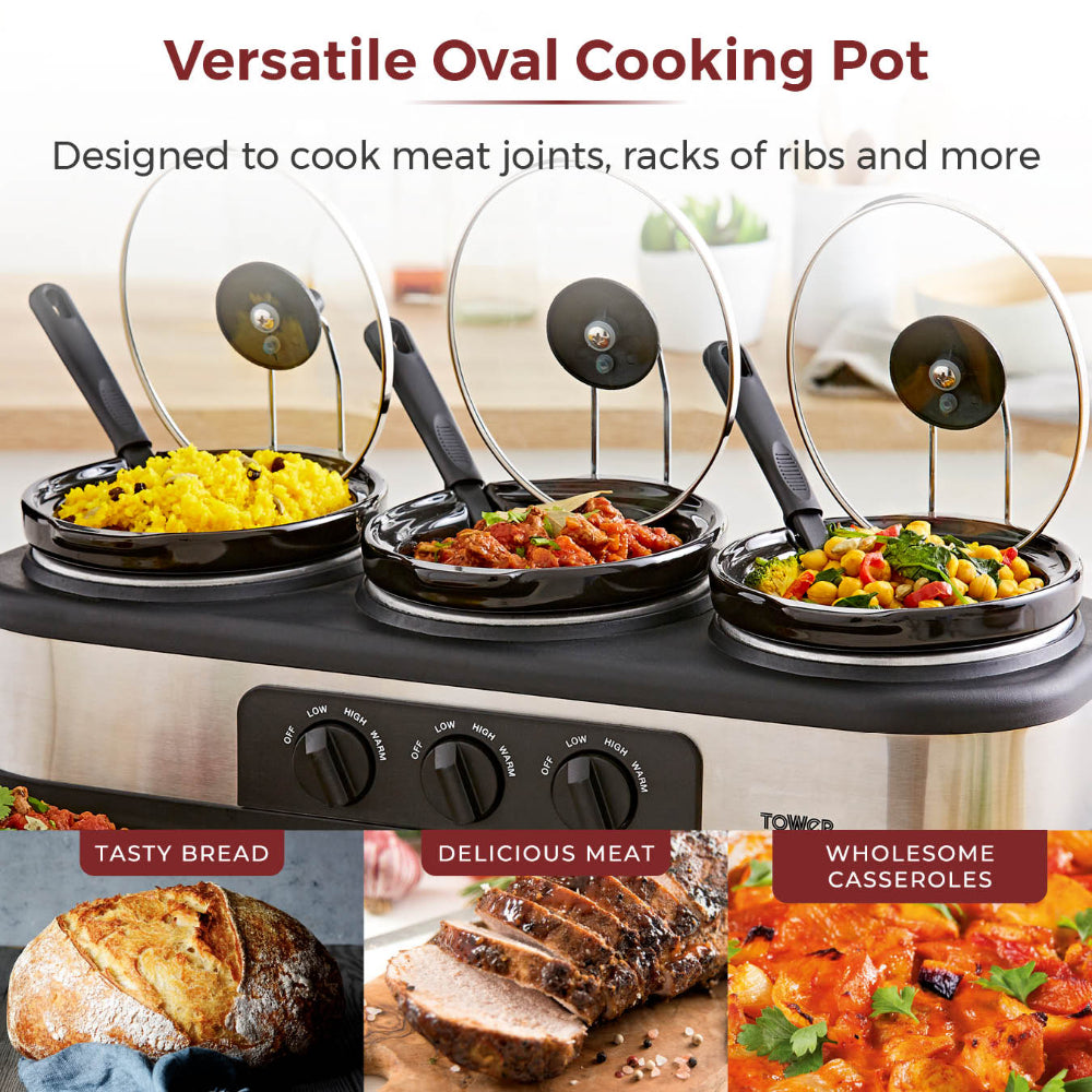 Tower Slow Cooker Three Pot - Black