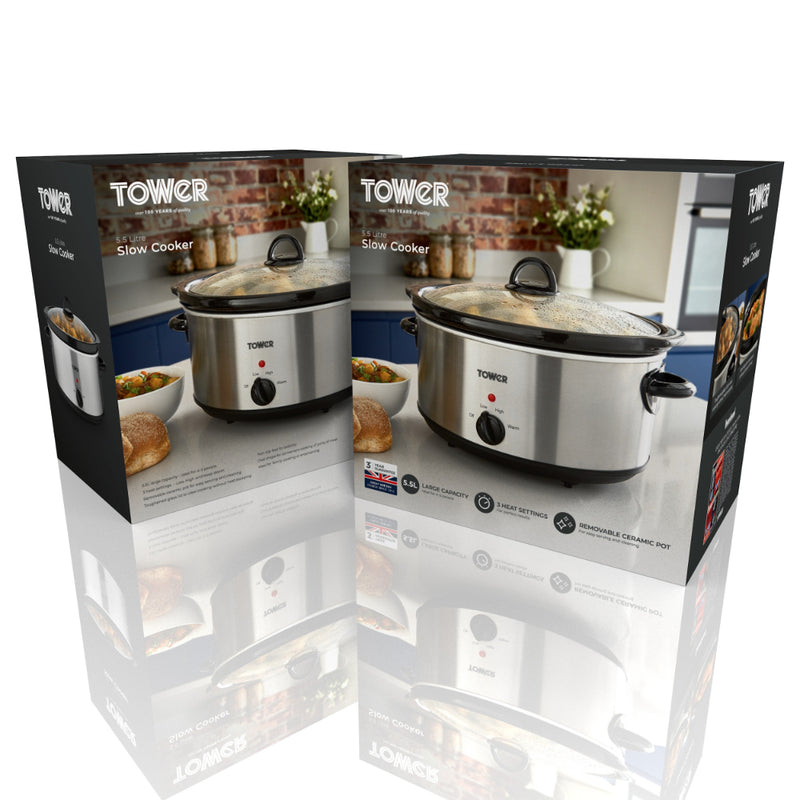 Tower Slow Cooker Oval 5.5L  - Stainless Steel