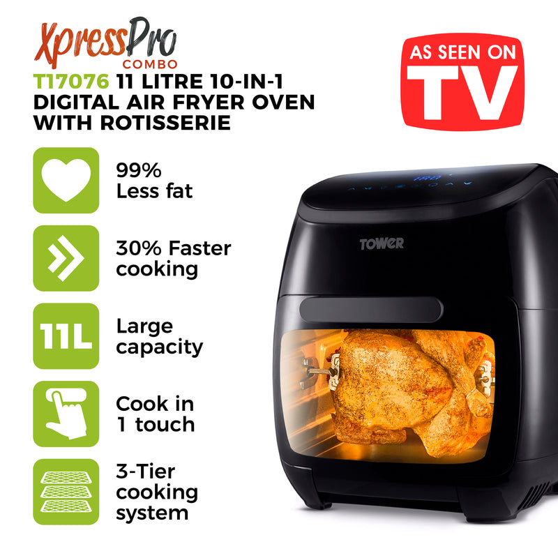 Xpress Pro Combo 2000W 11 Litre 10-in-1 Digital Air Fryer Oven with Rotisserie