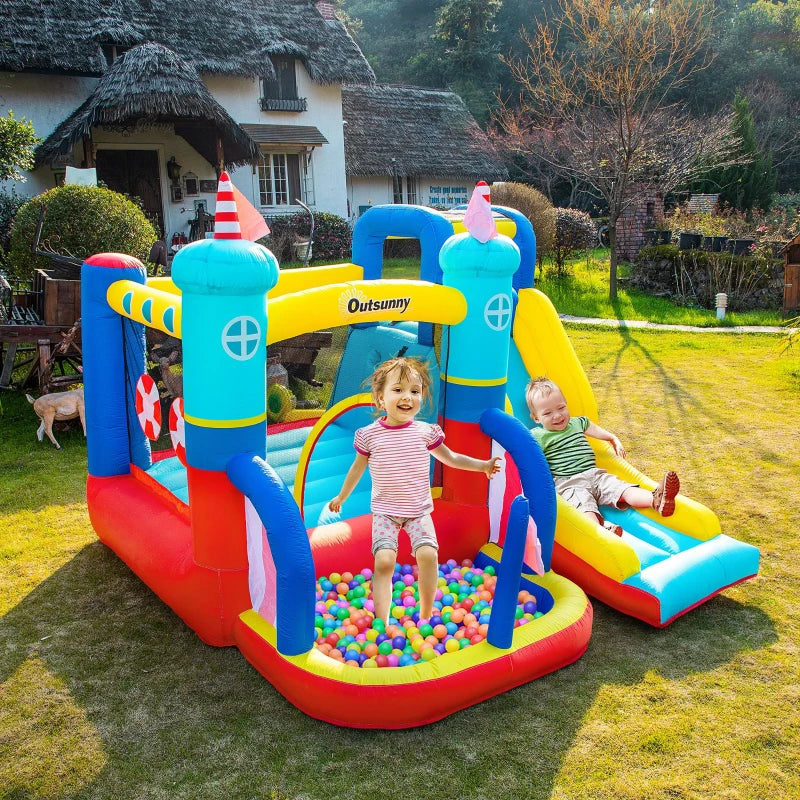 Outsunny Bouncy Castle with Slide and Pool