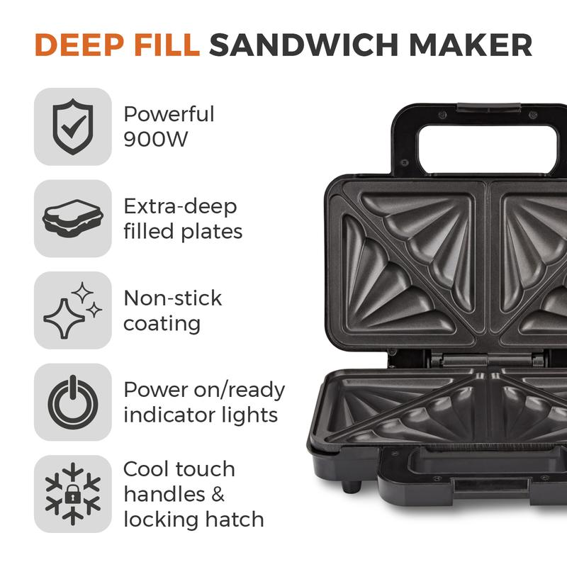 Tower Deep Fill Sandwich Maker 900W  - Stainless Steel