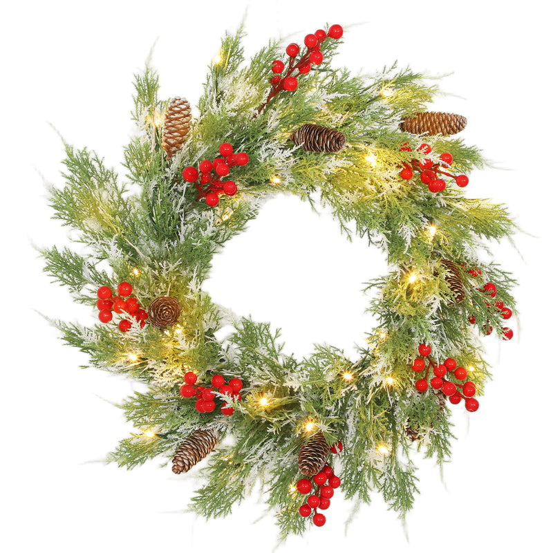 HOMCOM 60 cm Prelit Christmas Wreath, Door Wreath with Realistic Branches