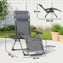 Outsunny Zero Gravity Chairs Set of 2 with Cup Holder, Headrest, Dark Grey