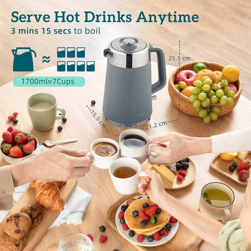 HOMCOM 1.7L 3000W Rapid Boil Kettle and 4 Slice Toaster Set Crumb Tray