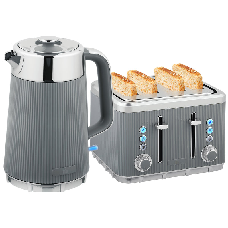HOMCOM 1.7L 3000W Rapid Boil Kettle and 4 Slice Toaster Set Crumb Tray