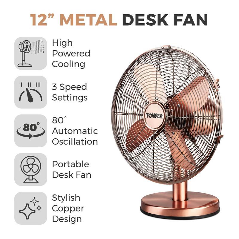 Tower Metal Desk Fan 12"  - Copper