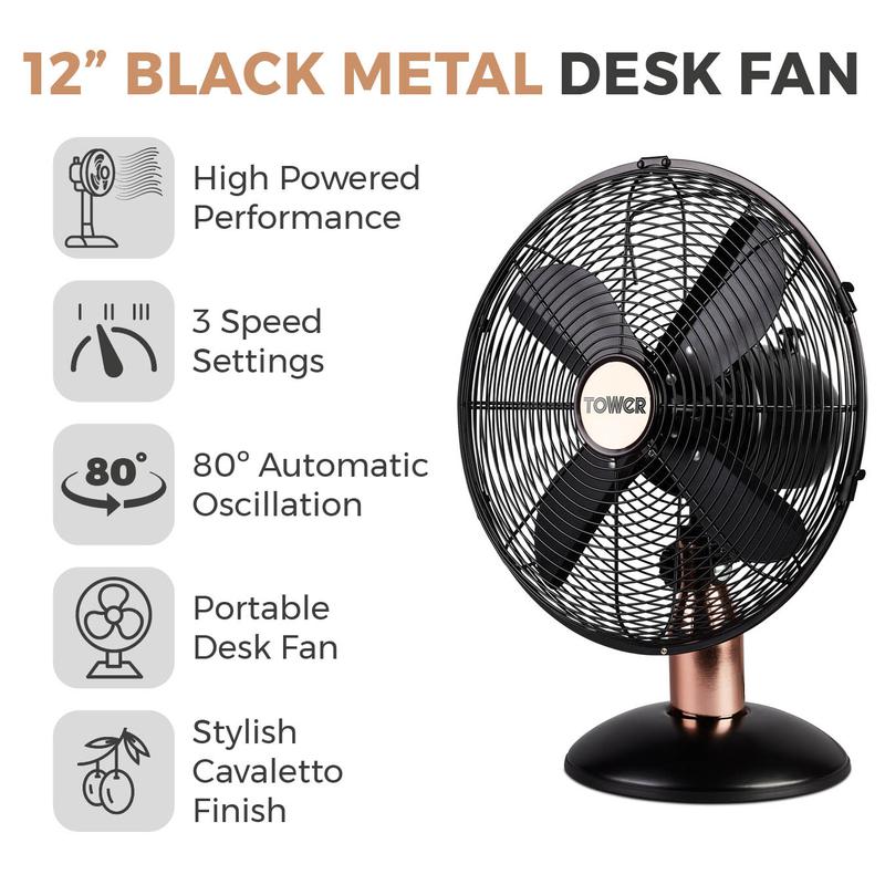 Tower Cavaletto Desk Fan 12"  - Black