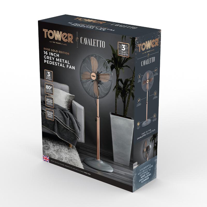 Tower Cavaletto Metal Pedestal Fan 16"  - Grey