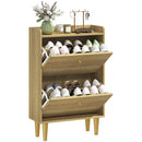 HOMCOM Narrow Shoe Cabinet, Shoe Storage Cabinet with 2 Flip Drawers, Oak