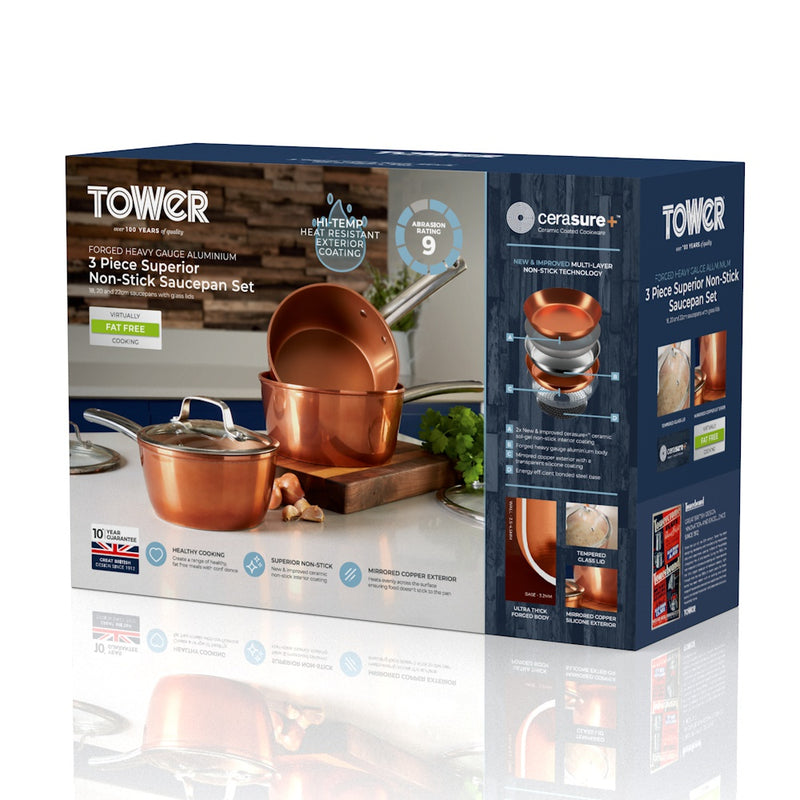 Tower Copper 3 Piece Saucepan Set  - Copper