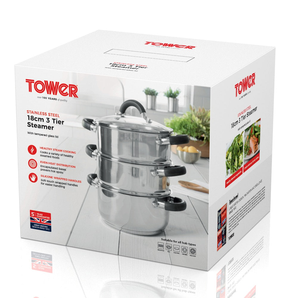 Tower Steamer 3 Tier 18cm Steel