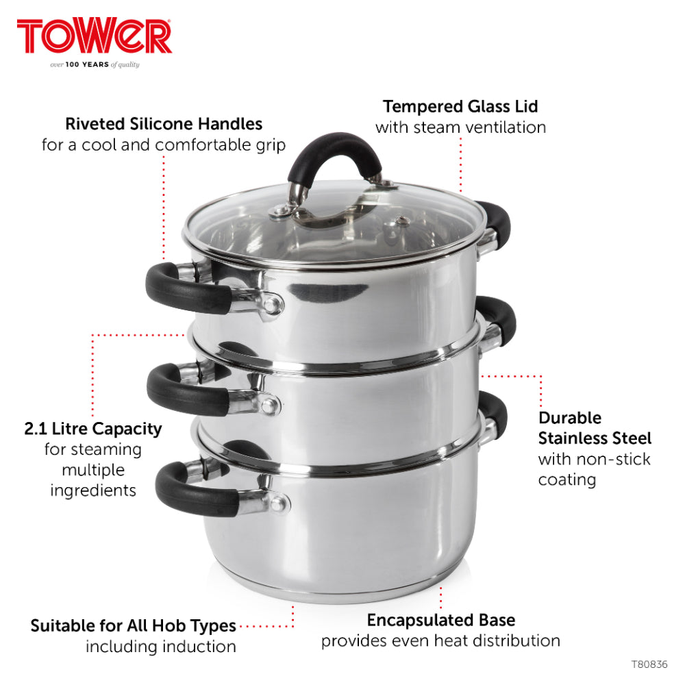Tower Steamer 3 Tier 18cm Steel