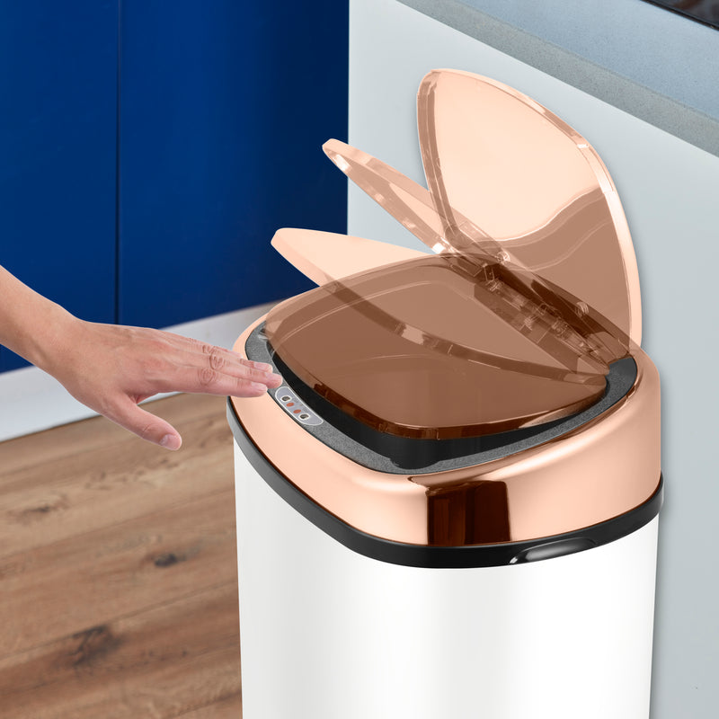 Tower Square Sensor Bin 58L Rose Gold  - White