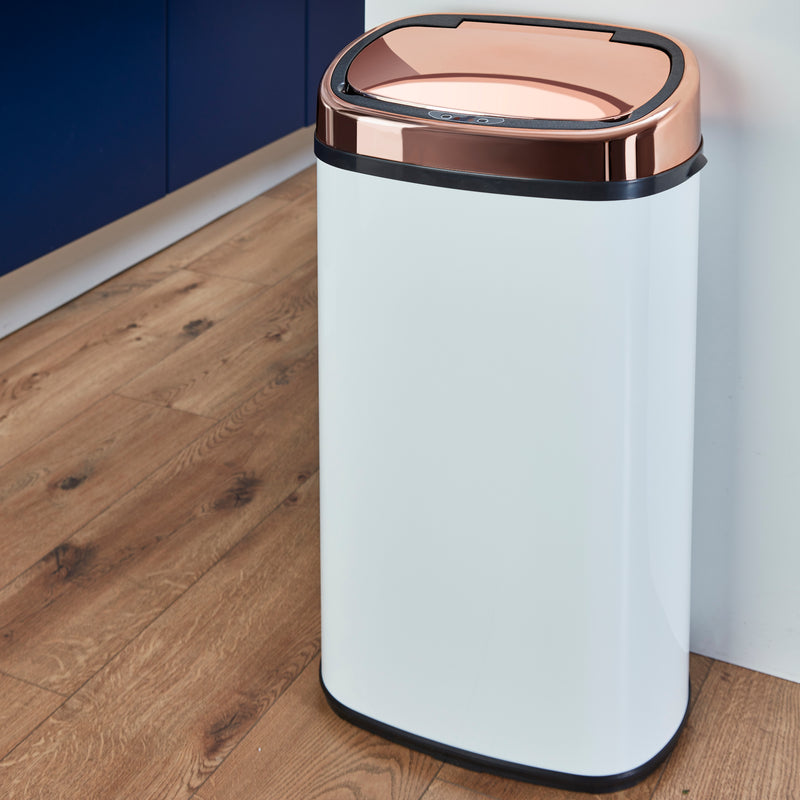 Tower Square Sensor Bin 58L Rose Gold  - White