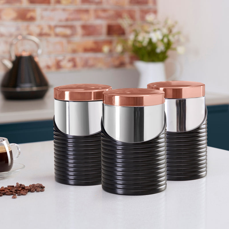 Tower Linear Set of 3 Canisters  - Black