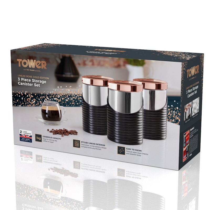 Tower Linear Set of 3 Canisters  - Black