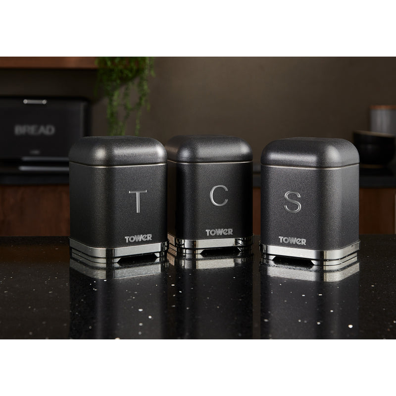 Tower Glitz Set of 3 Canisters Noir  - Black