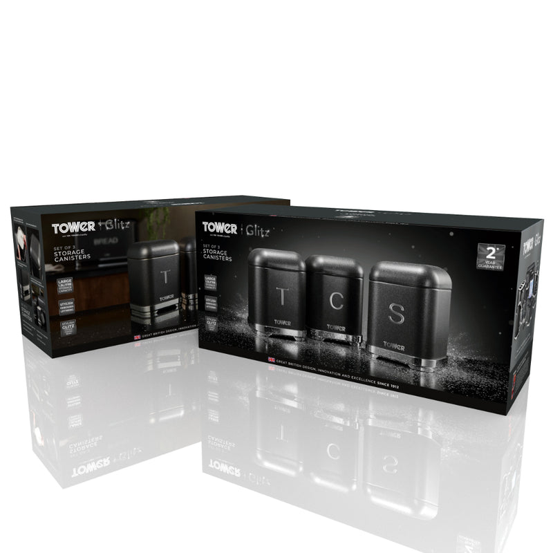 Tower Glitz Set of 3 Canisters Noir  - Black