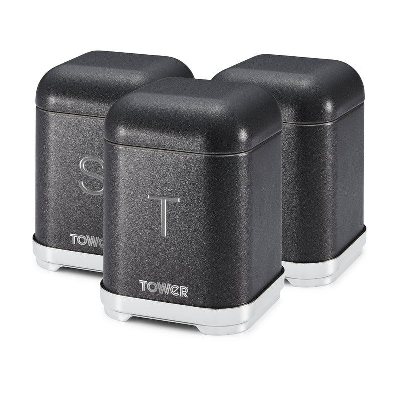 Tower Glitz Set of 3 Canisters Noir  - Black