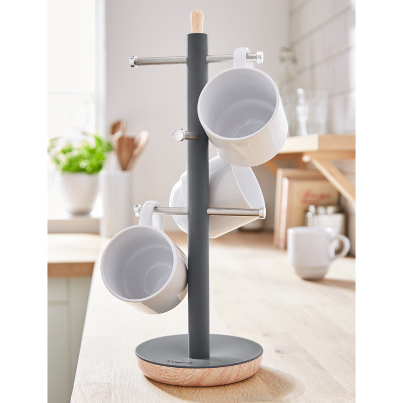 Tower Scandi 6 Cup Mug Tree  - Grey