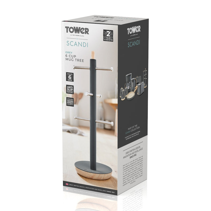 Tower Scandi 6 Cup Mug Tree  - Grey