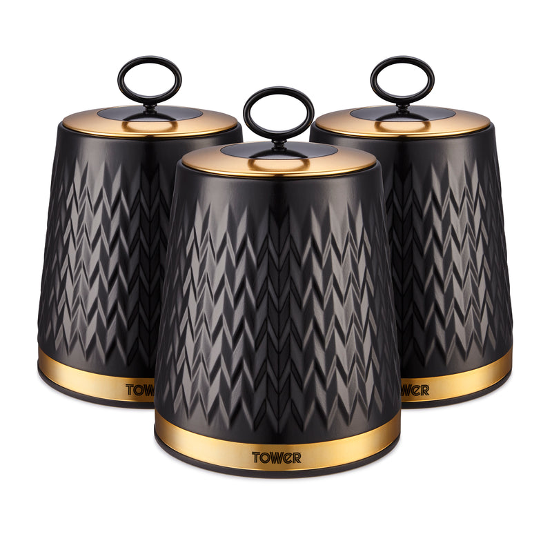 Tower Empire Set of 3 Canisters  - Black