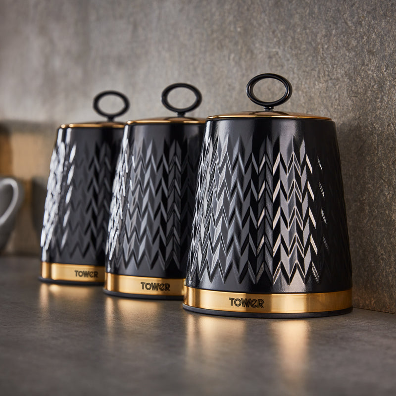 Tower Empire Set of 3 Canisters  - Black