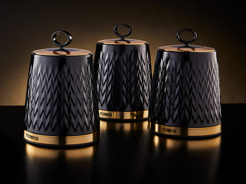 Tower Empire Set of 3 Canisters  - Black