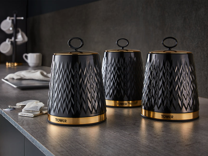 Tower Empire Set of 3 Canisters  - Black