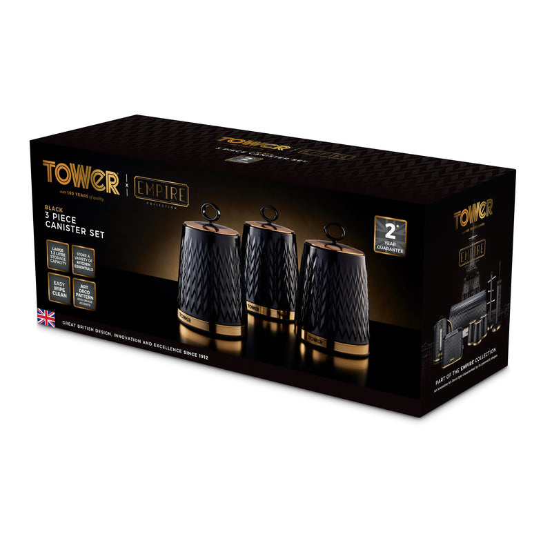 Tower Empire Set of 3 Canisters  - Black