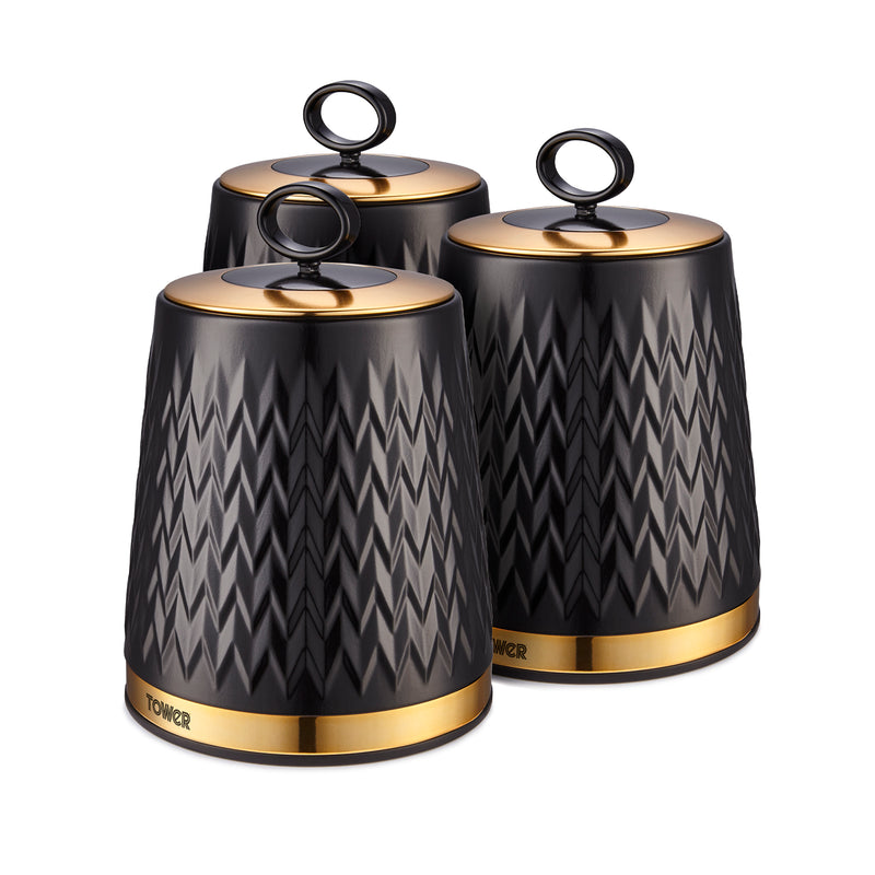 Tower Empire Set of 3 Canisters  - Black