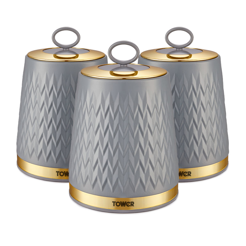 Tower Empire Set of 3 Canisters  - Grey