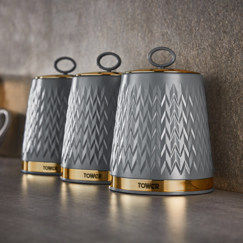 Tower Empire Set of 3 Canisters  - Grey